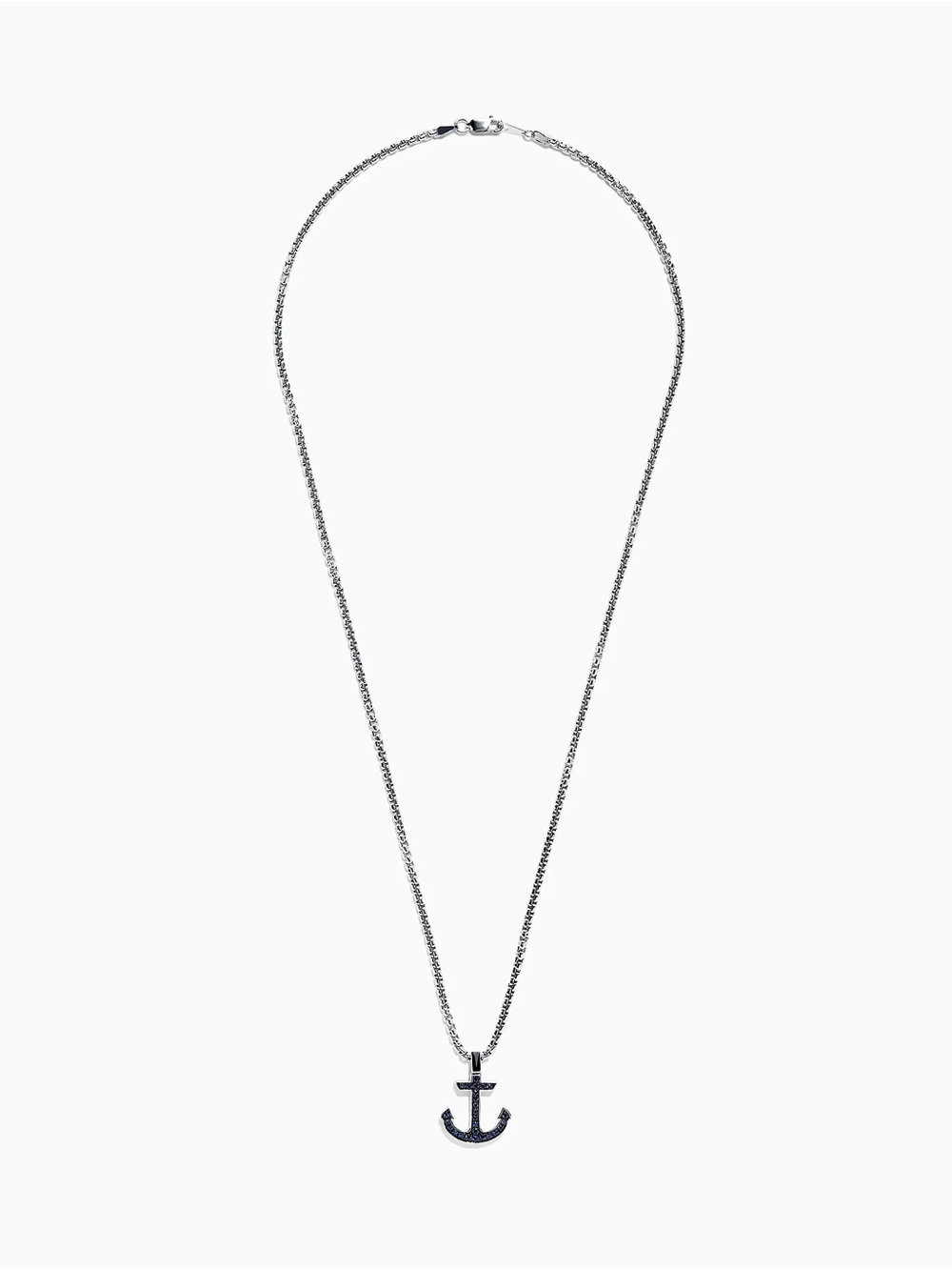 Effy Sterling Silver Blue Sapphire Anchor Pendant Necklace 0.52 TCW